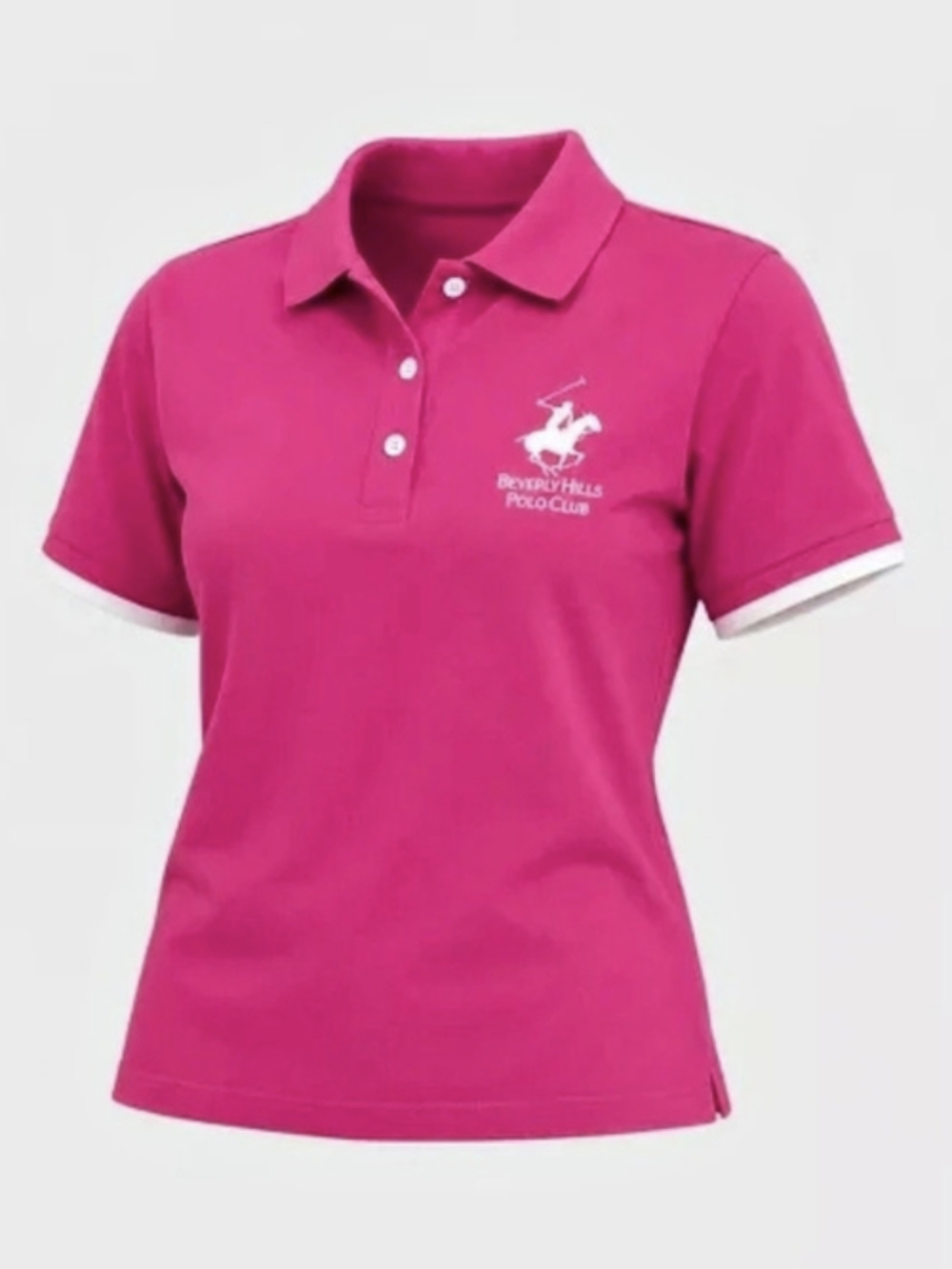 Beverly Hills Polo Club Women's Embroidered Logo Short Sleeve Polo Shirt Pink